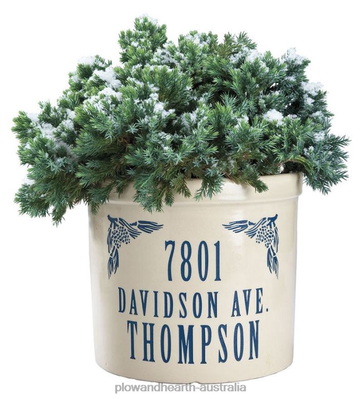 Plow & Hearth Personalized Crock With Name And Address - Blue Pine Cone P22BD1509 Houseware