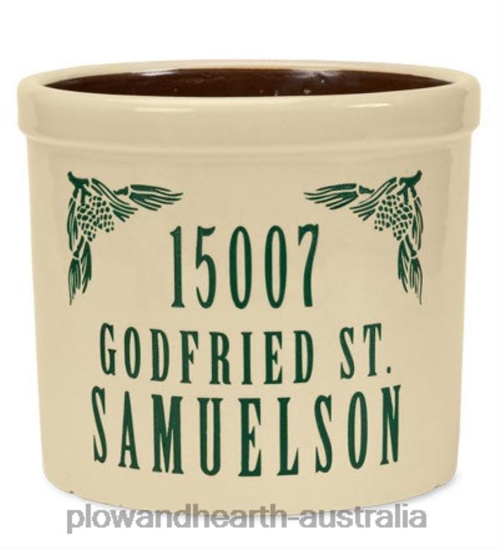 Plow & Hearth Personalized Crock With Name And Address - Blue Pine Cone P22BD1509 Houseware