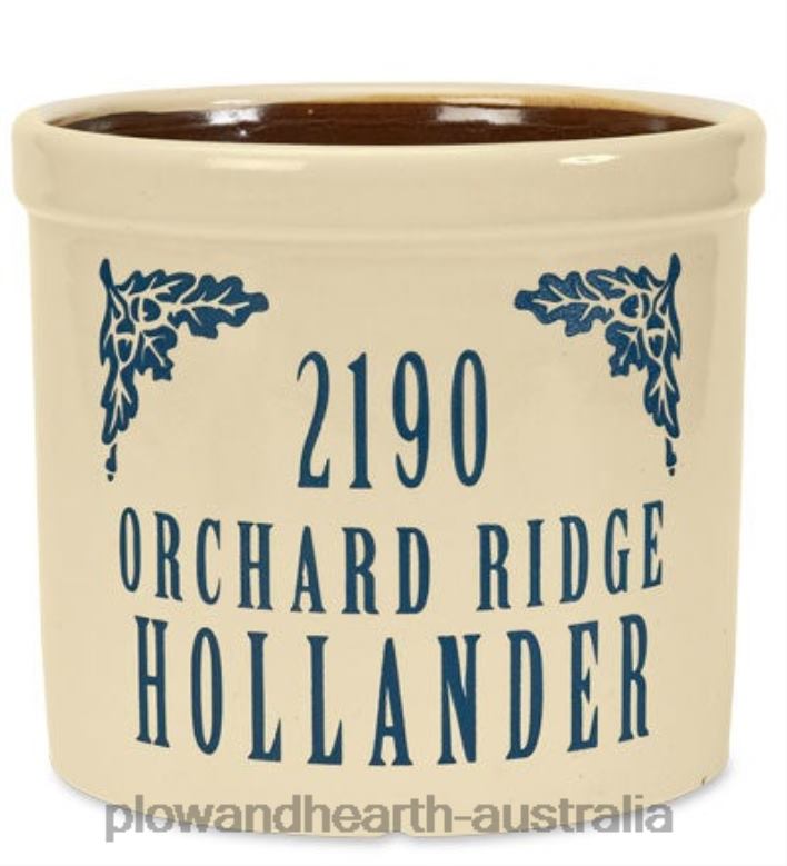 Plow & Hearth Personalized Crock With Name And Address - Blue Pine Cone P22BD1509 Houseware