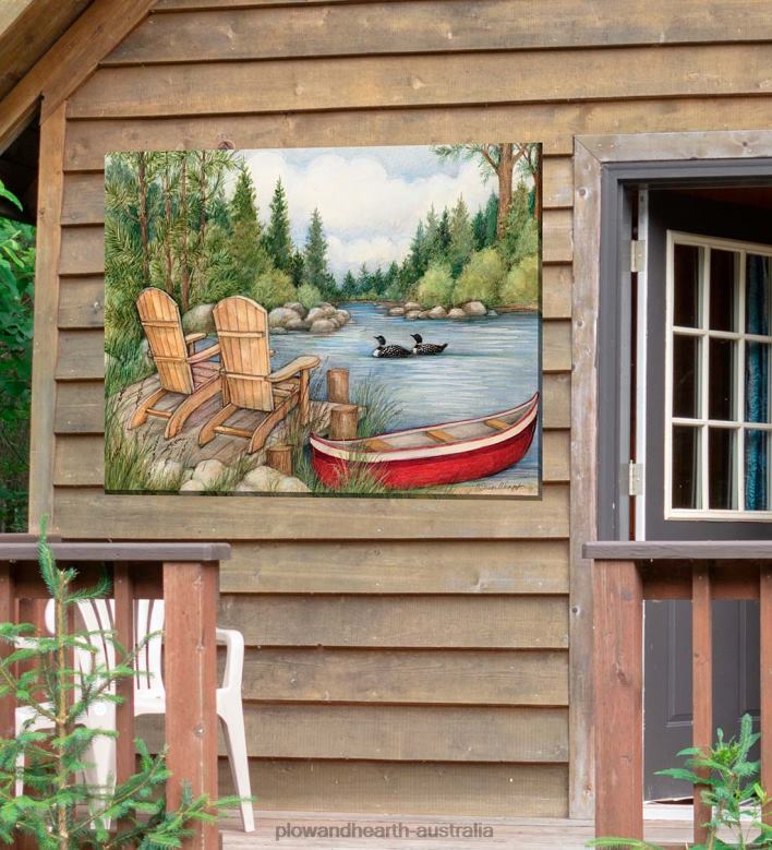 Plow & Hearth Red Canoe Indoor/Outdoor Canvas Wall Art P22BD1547 Houseware