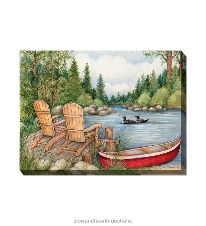 Plow & Hearth Red Canoe Indoor/Outdoor Canvas Wall Art P22BD1547 Houseware