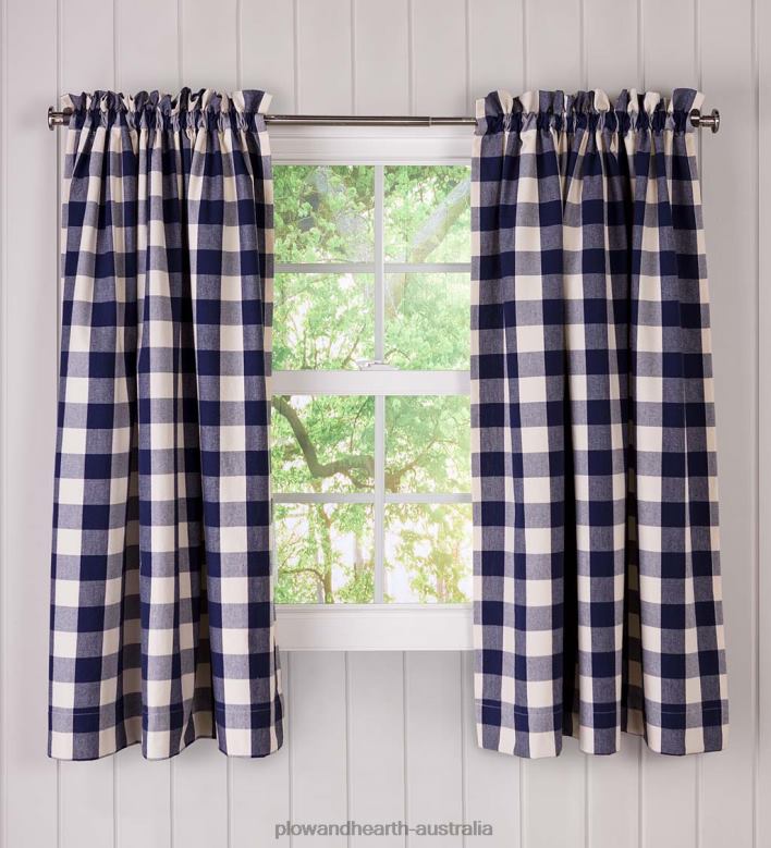 Plow & Hearth Buffalo Check Rod-Pocket Cotton Curtains, 54 L Pair - Black P22BD3171 Houseware