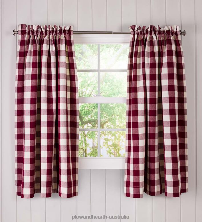 Plow & Hearth Buffalo Check Rod-Pocket Cotton Curtains, 54 L Pair - Black P22BD3171 Houseware