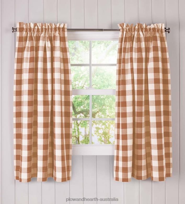 Plow & Hearth Buffalo Check Rod-Pocket Cotton Curtains, 54 L Pair - Black P22BD3171 Houseware