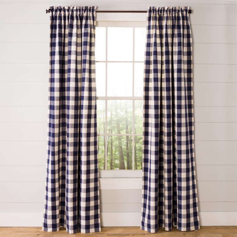Plow & Hearth Buffalo Check Rod-Pocket Cotton Curtains, 84 L Pair - Natural P22BD3189 Houseware