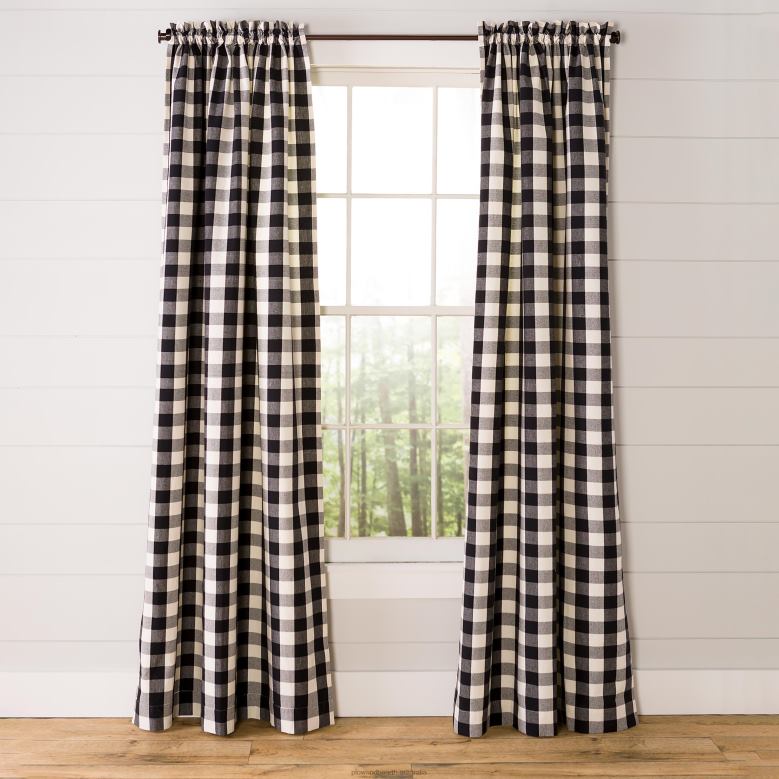 Plow & Hearth Buffalo Check Rod-Pocket Cotton Curtains, 84 L Pair - Natural P22BD3189 Houseware