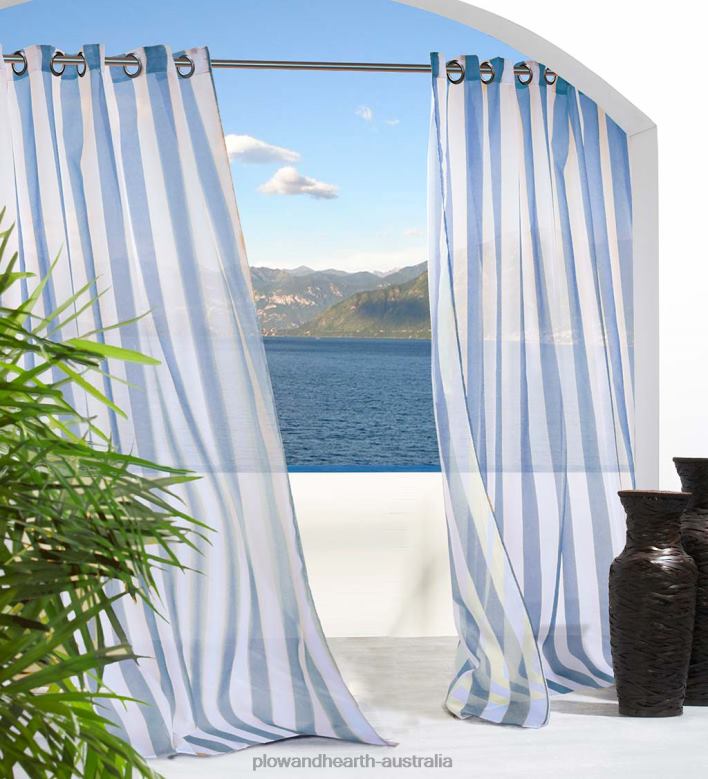 Plow & Hearth Escape Striped Outdoor Curtain Panel P22BD1473 Houseware