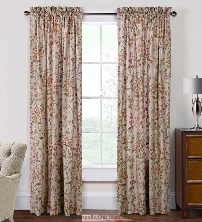 Plow & Hearth Rockport Floral Linen-Look Curtain Pairs With Tiebacks, 84 L - Linen P22BD3152 Houseware