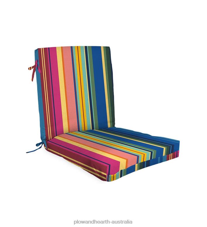 Plow & Hearth Classic Club Chair Cushion with Ties, 22x 44x 4- Palermo Stripe P22BD3139 Houseware