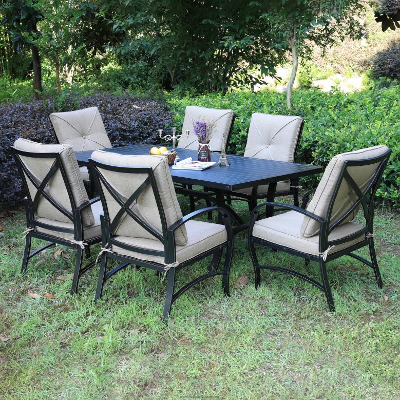 Plow & Hearth Granada 7-Piece Dining Set with Armchairs - Antique Bronze P22BD1171 Houseware