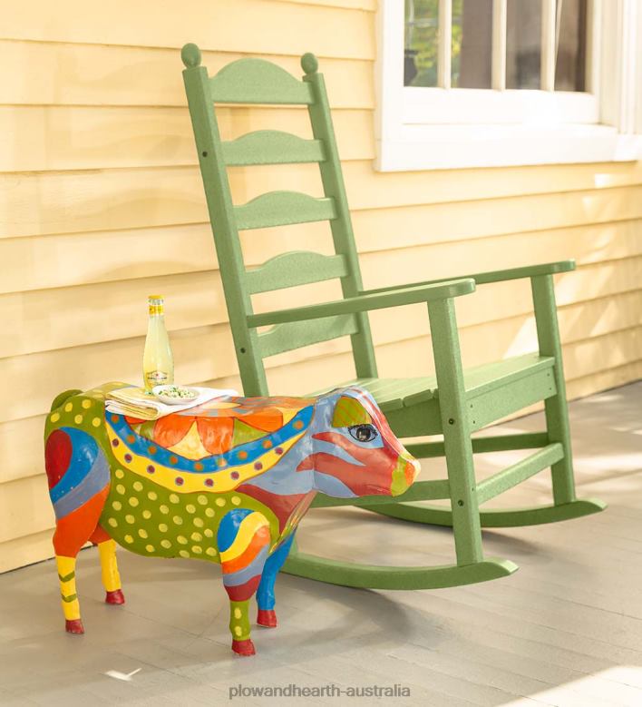 Plow & Hearth Handmade Colorful Painted Folk Art Cow Metal Side Table P22BD1111 Houseware