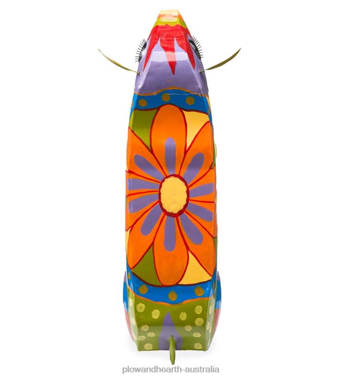 Plow & Hearth Handmade Colorful Painted Folk Art Cow Metal Side Table P22BD1111 Houseware