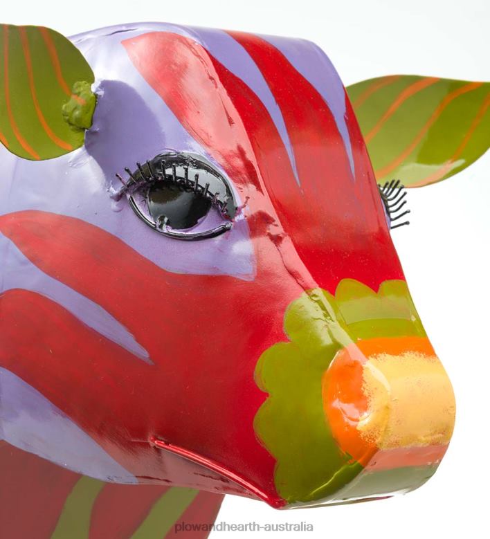 Plow & Hearth Handmade Colorful Painted Folk Art Cow Metal Side Table P22BD1111 Houseware