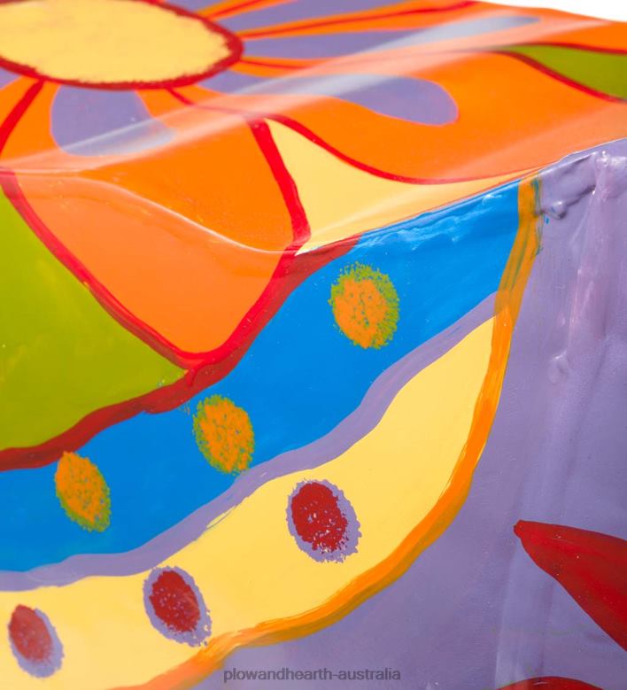 Plow & Hearth Handmade Colorful Painted Folk Art Cow Metal Side Table P22BD1111 Houseware