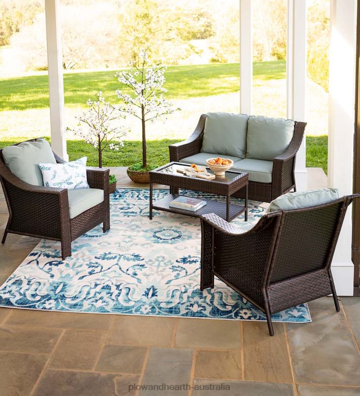 Plow & Hearth Hawthorne Outdoor 4-Piece Wicker Seating Set with Cushions P22BD1105 Houseware