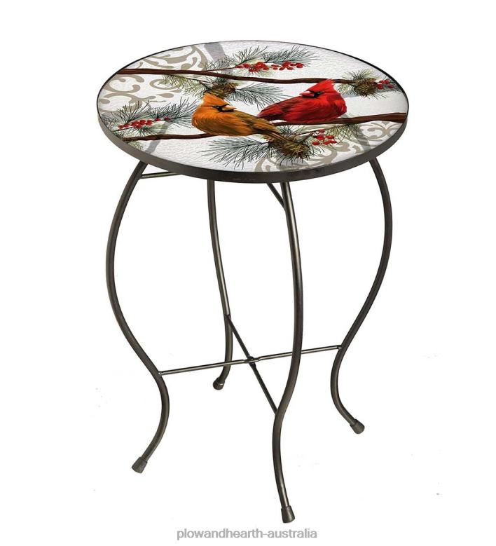 Plow & Hearth Indoor/Outdoor Holiday Cardinals Glass Table P22BD1136 Houseware