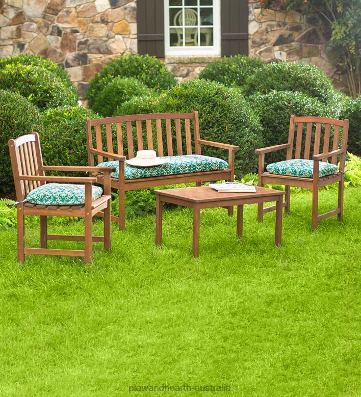 Plow & Hearth Lancaster Eucalyptus Outdoor Seating, 4-Piece Set - Natural P22BD1096 Houseware