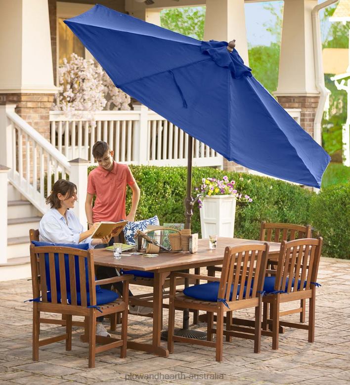 Plow & Hearth Lancaster Outdoor Furniture Collection, Eucalyptus Wood Extension Table and 6 Chairs P22BD1123 Houseware