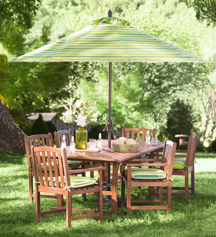 Plow & Hearth Lancaster Outdoor Furniture Collection, Eucalyptus Wood Extension Table and 6 Chairs P22BD1123 Houseware