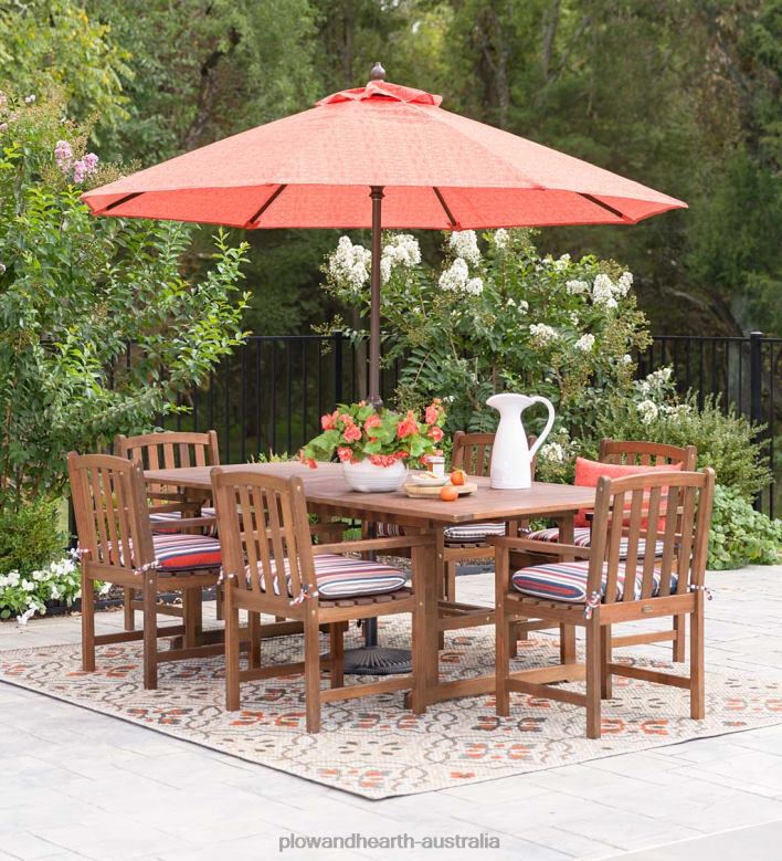 Plow & Hearth Lancaster Outdoor Furniture Collection, Eucalyptus Wood Extension Table and 6 Chairs P22BD1123 Houseware