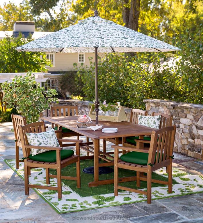 Plow & Hearth Lancaster Outdoor Furniture Collection, Eucalyptus Wood Extension Table and 6 Chairs P22BD1123 Houseware