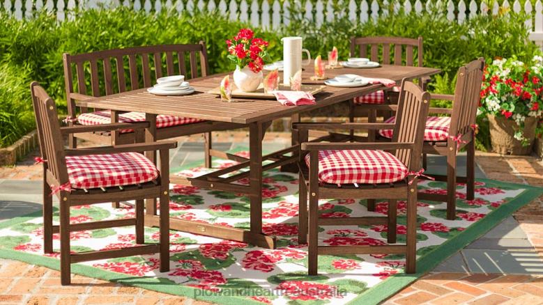 Plow & Hearth Lancaster Outdoor Furniture Collection, Eucalyptus Wood Extension Table and 6 Chairs P22BD1123 Houseware