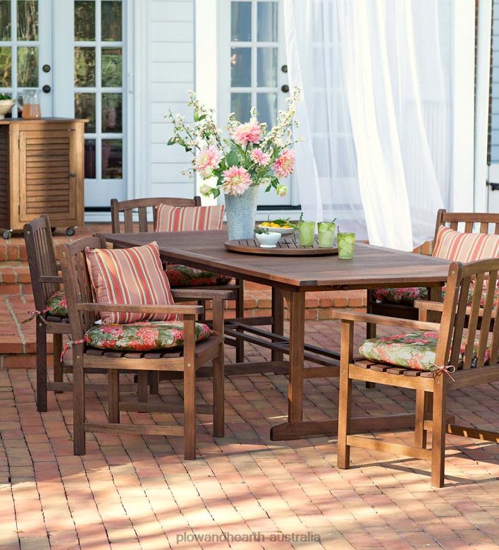 Plow & Hearth Lancaster Outdoor Furniture Collection, Eucalyptus Wood Extension Table and 6 Chairs P22BD1123 Houseware