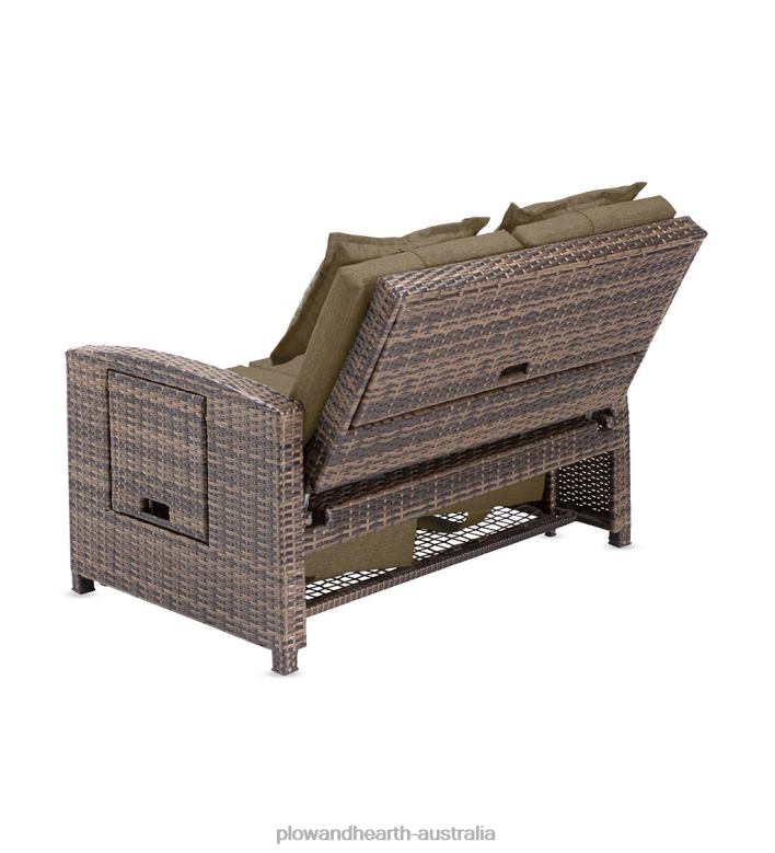 Plow & Hearth Multi-Functional Outdoor Wicker Love Seat Chaise Lounger with Taupe Cushions P22BD1083 Houseware
