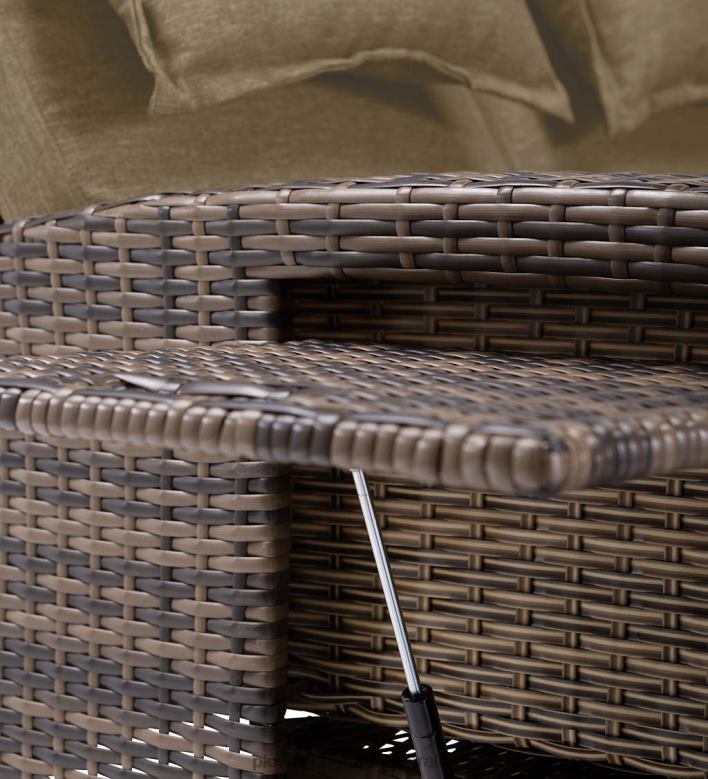 Plow & Hearth Multi-Functional Outdoor Wicker Love Seat Chaise Lounger with Taupe Cushions P22BD1083 Houseware