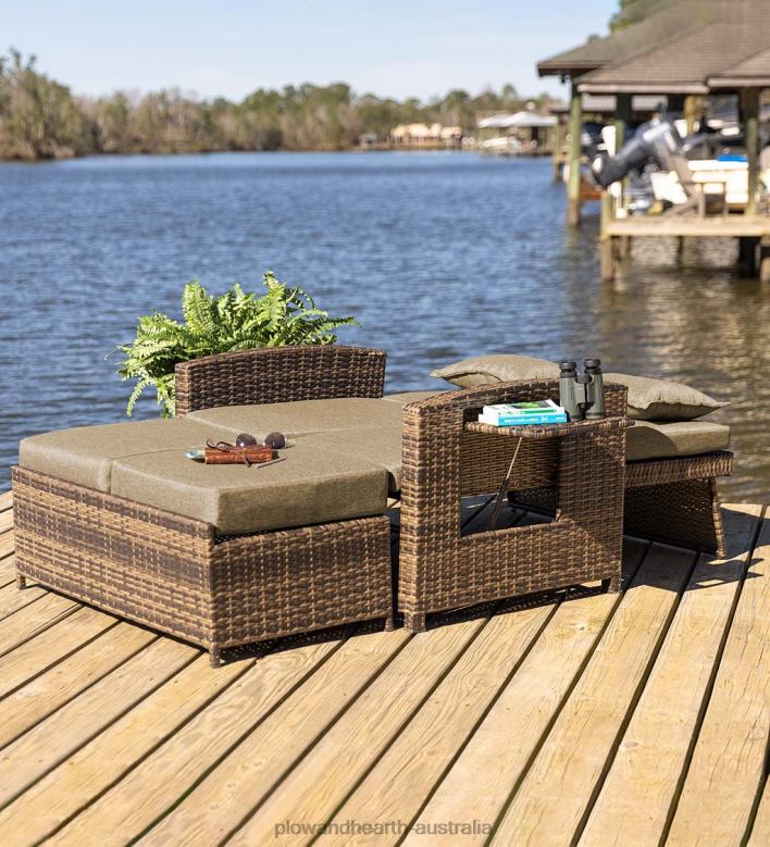 Plow & Hearth Multi-Functional Outdoor Wicker Love Seat Chaise Lounger with Taupe Cushions P22BD1083 Houseware