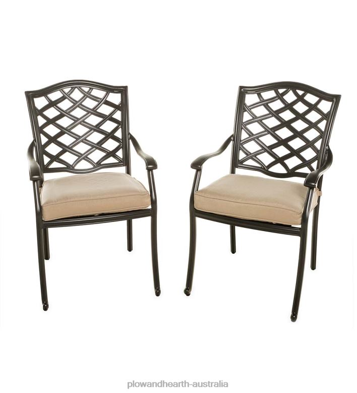 Plow & Hearth Park Grove Cast Aluminum Outdoor Armchairs with Cushions, Set of 2 P22BD3216 Houseware