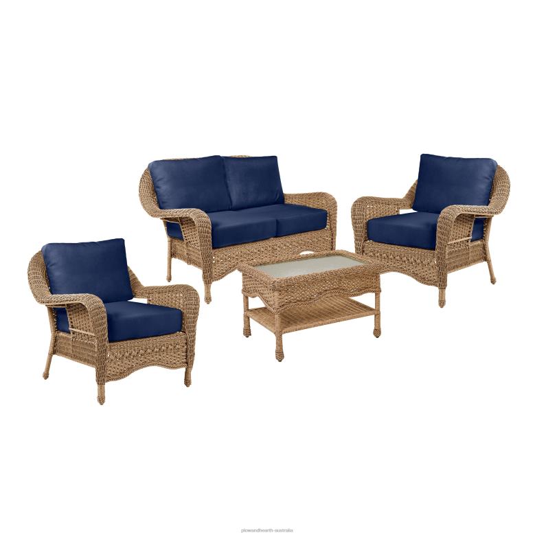 Plow & Hearth Prospect Hill Outdoor Wicker Deep Seating Love Seat Set with Cushions - Cloud White with Forest Green Cushions P22BD1097 Houseware