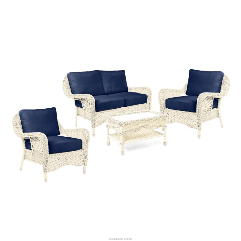 Plow & Hearth Prospect Hill Outdoor Wicker Deep Seating Love Seat Set with Cushions - Cloud White with Forest Green Cushions P22BD1097 Houseware