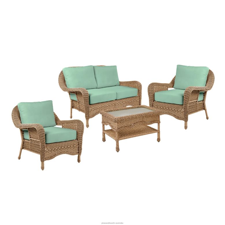Plow & Hearth Prospect Hill Outdoor Wicker Deep Seating Love Seat Set with Cushions - Cloud White with Forest Green Cushions P22BD1097 Houseware