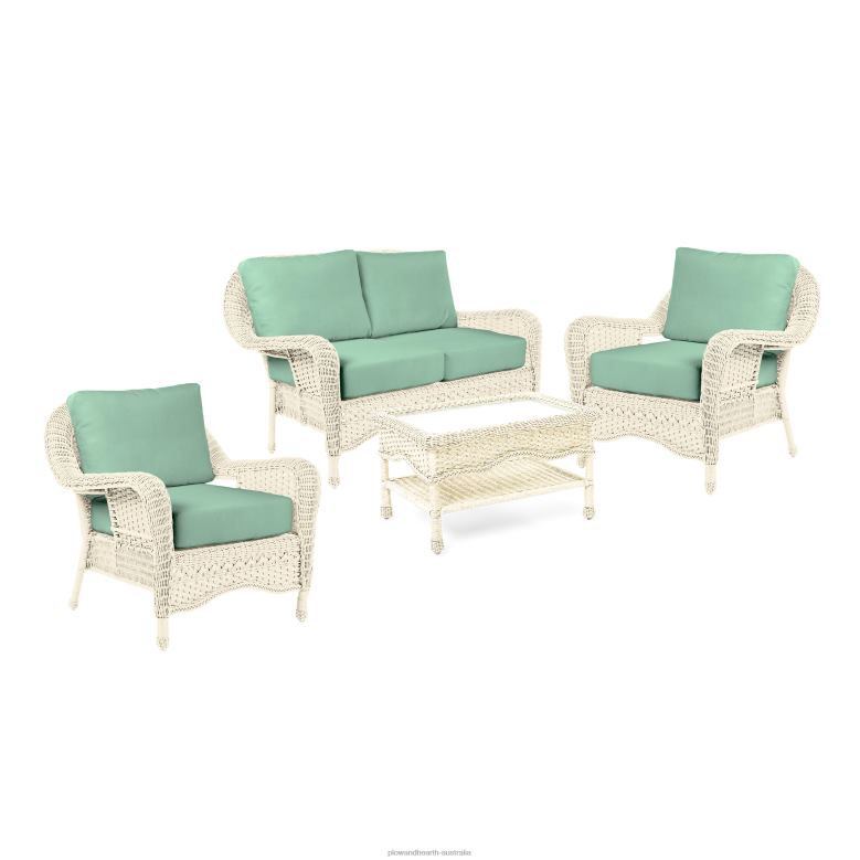 Plow & Hearth Prospect Hill Outdoor Wicker Deep Seating Love Seat Set with Cushions - Cloud White with Forest Green Cushions P22BD1097 Houseware