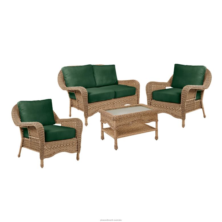 Plow & Hearth Prospect Hill Outdoor Wicker Deep Seating Love Seat Set with Cushions - Cloud White with Forest Green Cushions P22BD1097 Houseware