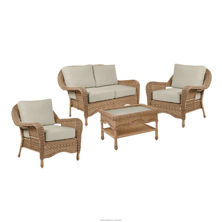 Plow & Hearth Prospect Hill Outdoor Wicker Deep Seating Love Seat Set with Cushions - Cloud White with Forest Green Cushions P22BD1097 Houseware