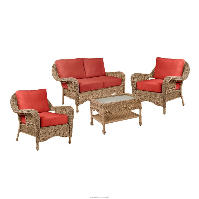 Plow & Hearth Prospect Hill Outdoor Wicker Deep Seating Love Seat Set with Cushions - Cloud White with Forest Green Cushions P22BD1097 Houseware