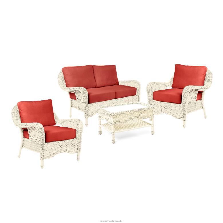 Plow & Hearth Prospect Hill Outdoor Wicker Deep Seating Love Seat Set with Cushions - Cloud White with Forest Green Cushions P22BD1097 Houseware