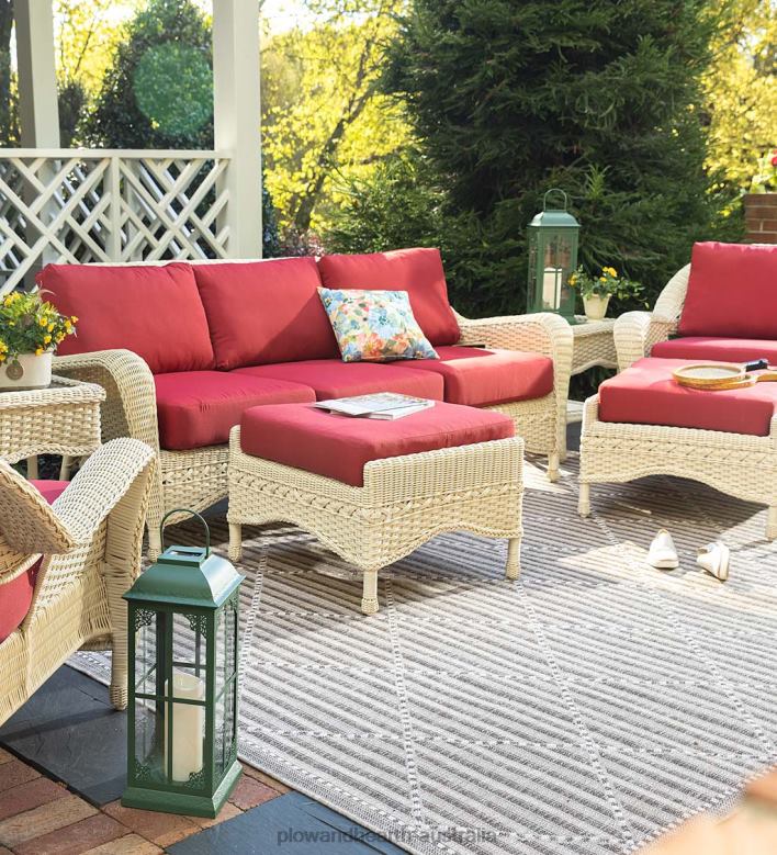 Plow & Hearth Prospect Hill Outdoor Wicker Deep Seating Sofa Set with Cushions - Cloud White with Forest Green Cushions P22BD1078 Houseware