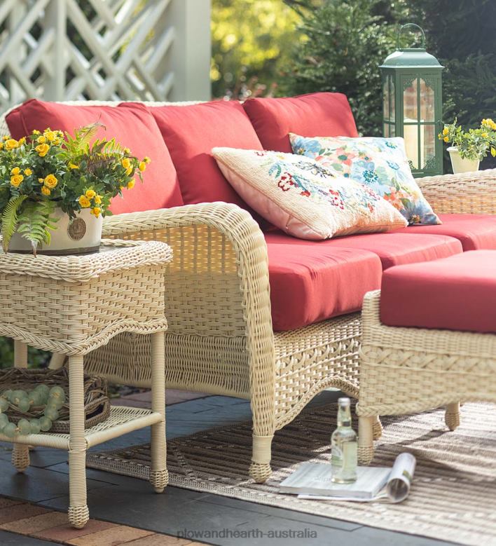 Plow & Hearth Prospect Hill Outdoor Wicker Deep Seating Sofa Set with Cushions - Cloud White with Forest Green Cushions P22BD1078 Houseware