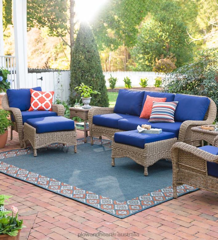 Plow & Hearth Prospect Hill Outdoor Wicker Deep Seating Sofa Set with Cushions - Cloud White with Forest Green Cushions P22BD1078 Houseware