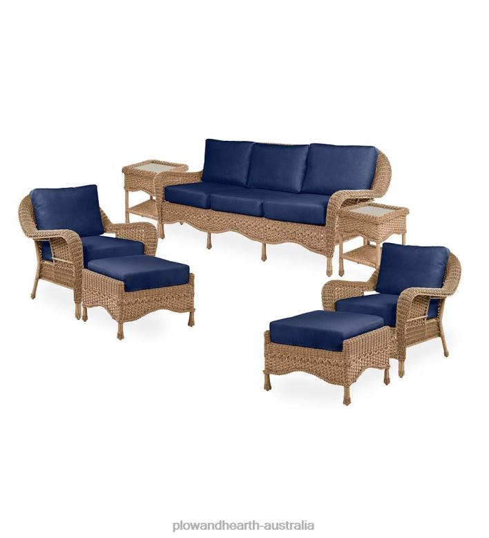 Plow & Hearth Prospect Hill Outdoor Wicker Deep Seating Sofa Set with Cushions - Cloud White with Forest Green Cushions P22BD1078 Houseware