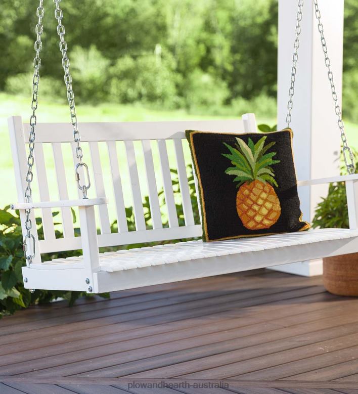 Plow & Hearth Slatted Wood Porch Swing - Black Paint P22BD1119 Houseware