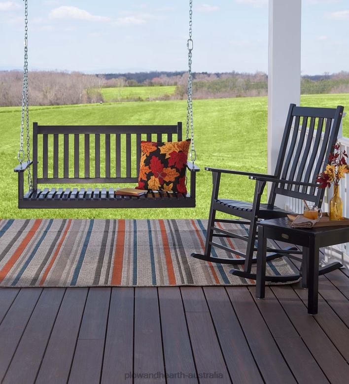 Plow & Hearth Slatted Wood Porch Swing - Black Paint P22BD1119 Houseware
