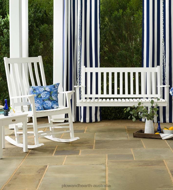 Plow & Hearth Slatted Wood Porch Swing - Black Paint P22BD1119 Houseware