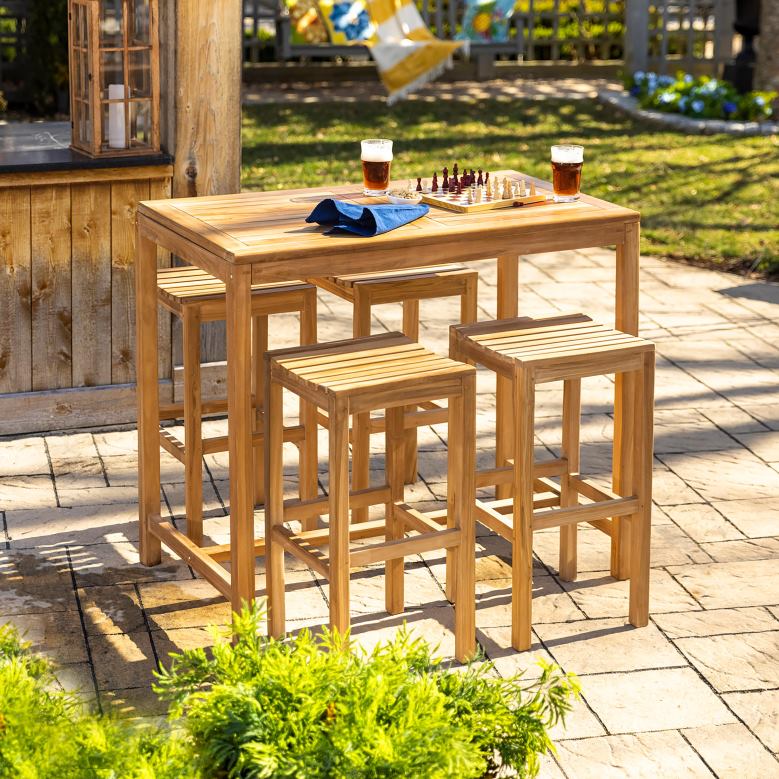 Plow & Hearth Teak Bar Set, 5-Piece P22BD1187 Houseware