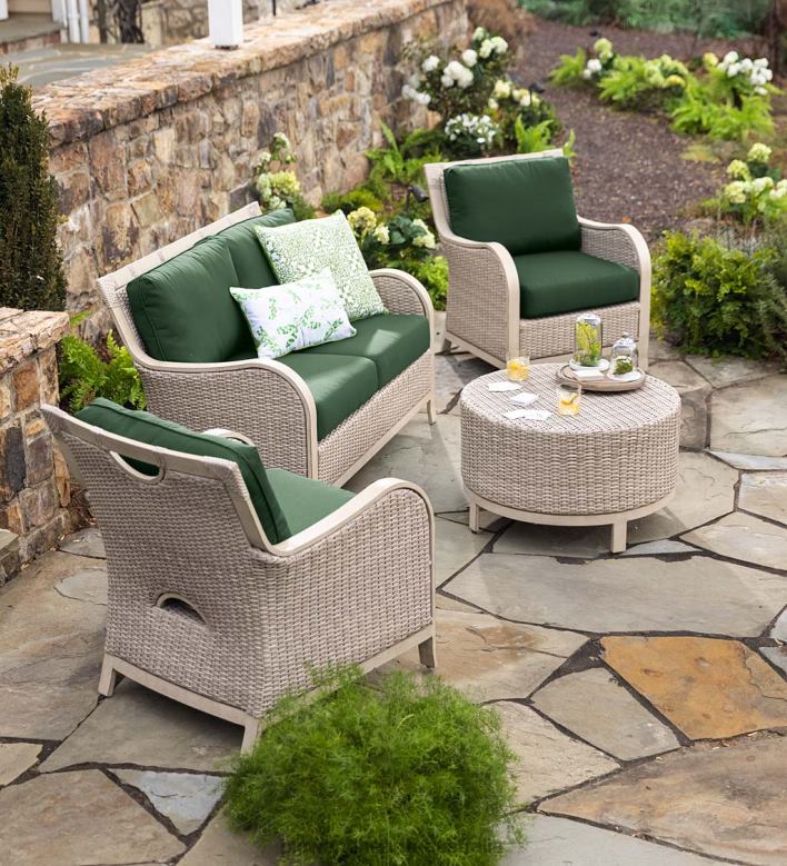 Plow & Hearth Urbanna Premium Wicker Collection in Driftwood with Luxury Cushions P22BD1092 Houseware