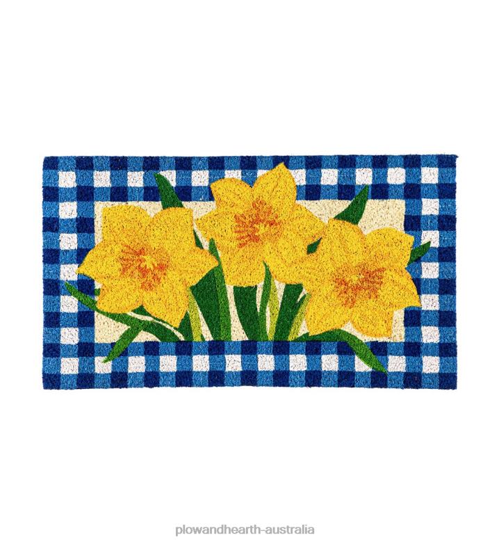 Plow & Hearth Buffalo Check Daffodils Coir Mat P22BD1386 Houseware