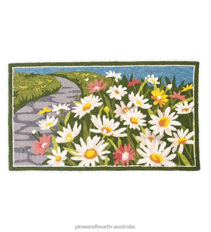 Plow & Hearth Indoor/Outdoor Daisy Walk Hooked Polypropylene Accent Rug P22BD1346 Houseware
